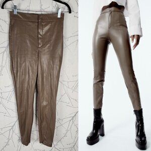 Zara Beige Tan Faux Leather High Rise Skinny Pants